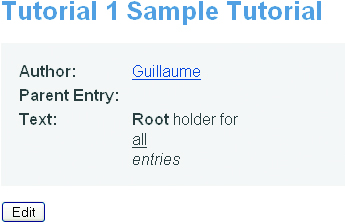 Tutorial entry detail view with wikified text from WikiTagLib