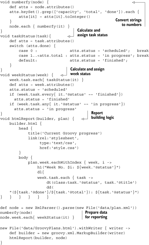 Generating an HTML report with in-memory data preparation