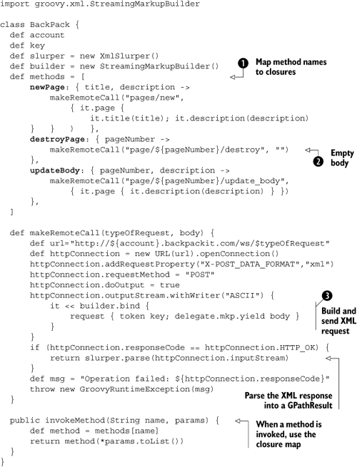 BackPack infrastructure class that implements the Groovy REST API