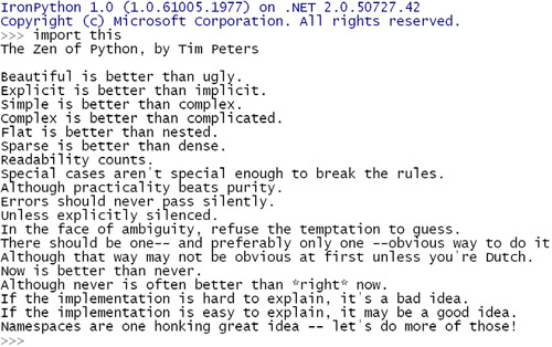 The Zen of Python, as enshrined in the Python standard library