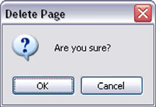 The Delete Page message box with OK and Cancel buttons