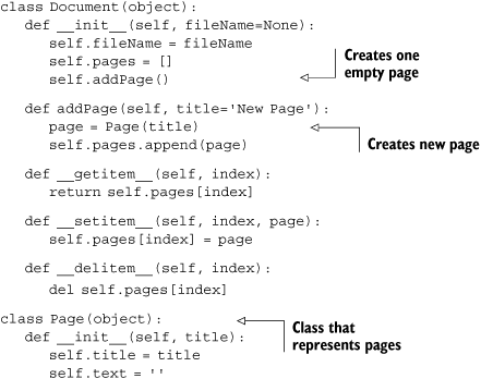 Data model with Document and Page classes