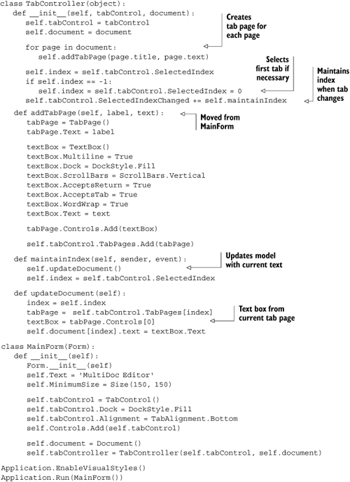 TabController with changed MainForm class