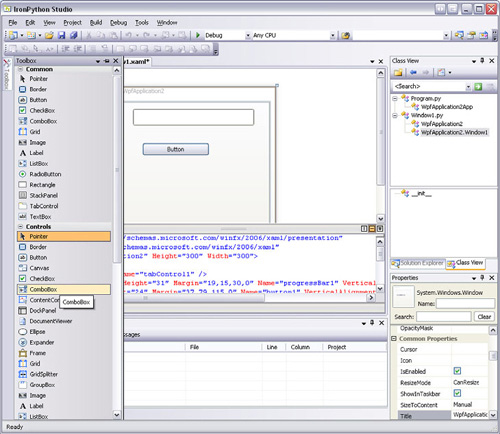 The WPF designer in IronPython Studio