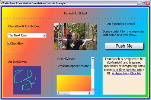 A selection of WPF controls in a grid