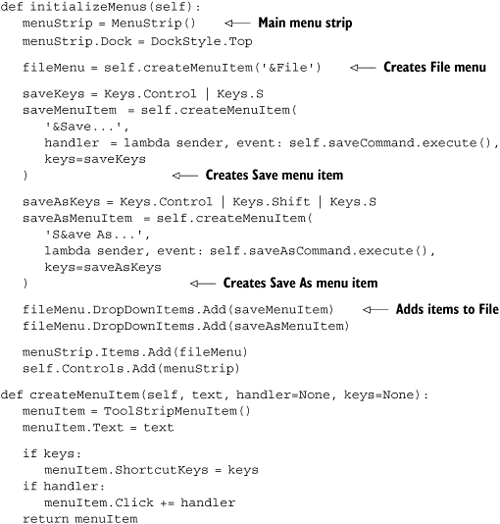 Methods to create menu strip and submenus