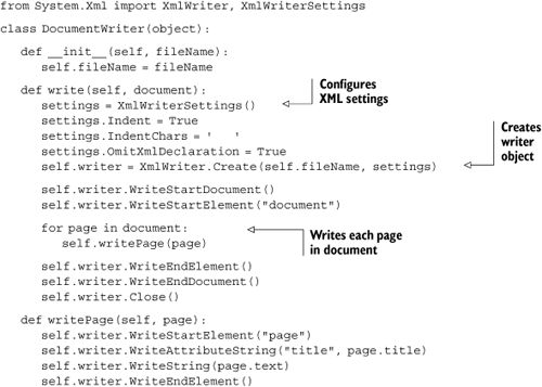 A DocumentWriter class that writes out MultiDoc documents as XML