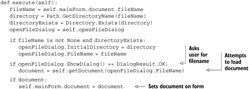 execute method of OpenCommand