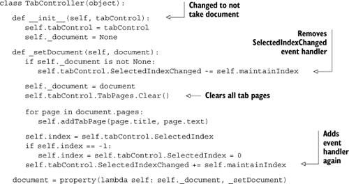 Changing TabController to have document property