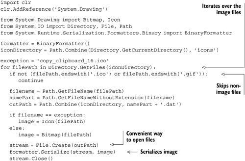 Script to serialize all the image files using a BinaryFormatter