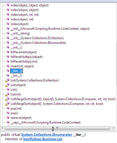 The Python List type viewed from the Visual Studio 2008 Object Browser