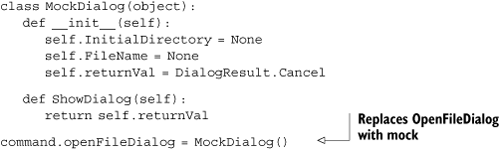 A mock OpenFileDialog class