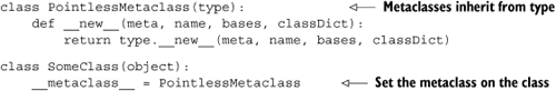 The simplest example of a metaclass