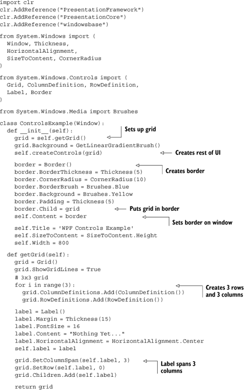 Controls example framework with Grid in Window