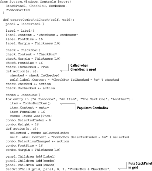 Creating ComboBox and CheckBox