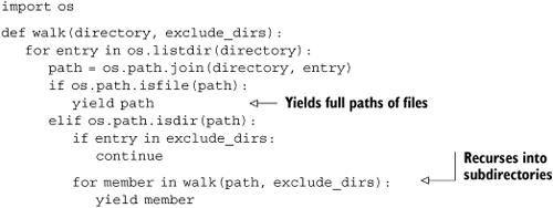 A generator for walking directory trees