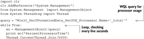 A simple WQL query to display CPU usage