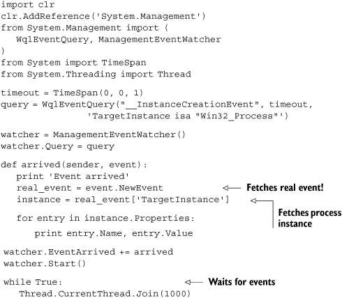 Responding to events with ManagementEventWatcher