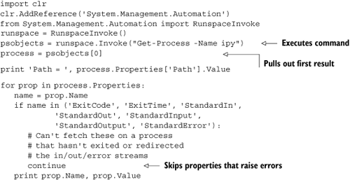 Executing PowerShell commands from IronPython