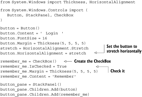 Configuring the Button and CheckBox in the login panel