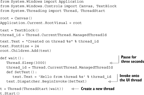 Using the dispatcher to modify the user interface from another thread