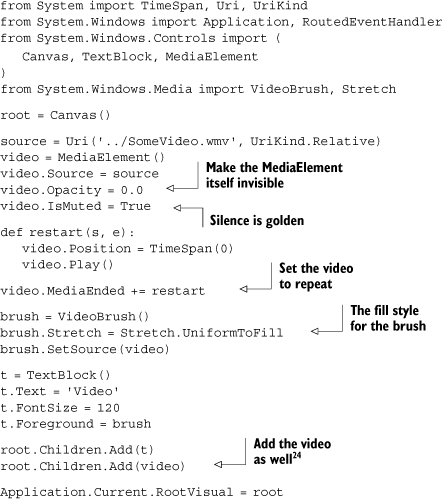 Setting a VideoBrush with a video on a TextBlock