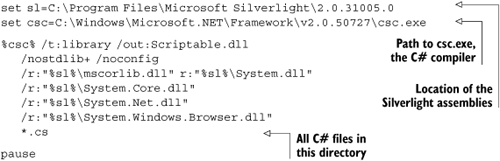 A batch file for compiling .cs files into assemblies for Silverlight