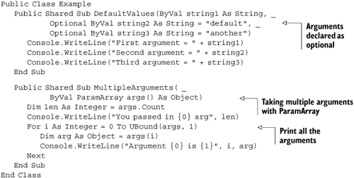 Optional and multiple arguments from VB.NET