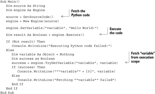 Using the Engine to execute Python code, with error handling (in VB.NET)