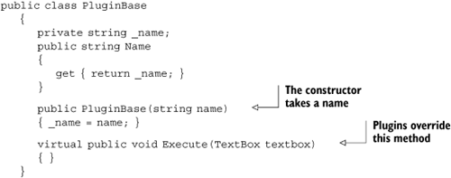 A base class for user plugins to inherit from (in C#)