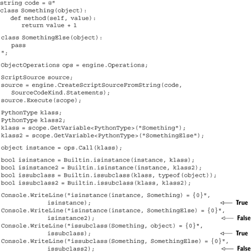 Using the built-in functions isinstance and issubclass from C#