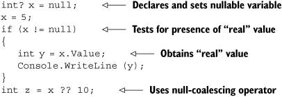 Demonstration of a variety of nullable type features