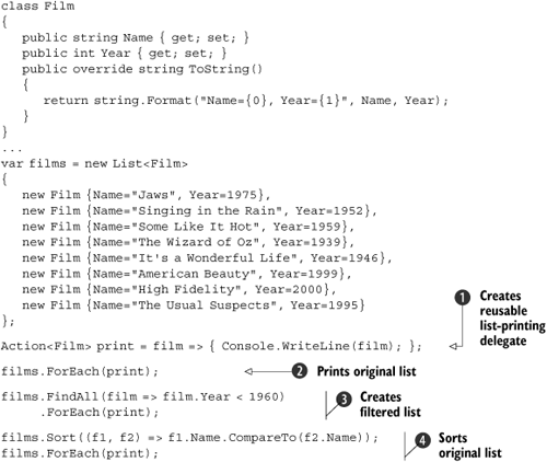 Manipulating a list of films using lambda expressions