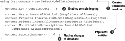 Populating the database with our sample data