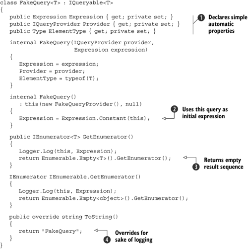 A simple implementation of IQueryable that logs method calls