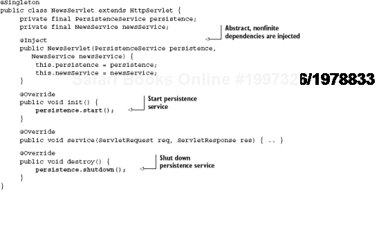 A version of NewsServlet managed by Guice and guice-servlet