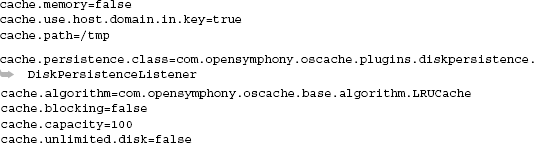 A sample oscache.properties configuration file