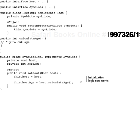 In-construction problem solved via setter injection (using Guice)