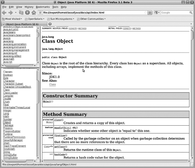 Figure 9.2 javadoc for the APIs