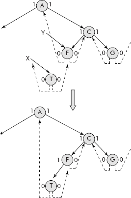 Insertion of a node X after Y having no left child