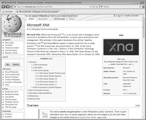 The Wikipedia Microsoft XNA page is developed and maintained by a world wide community of game developers dedicated to sharing information about XNA.
