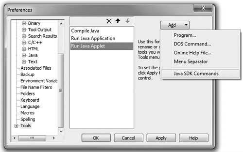 Adding the Java tools to the TextPad.