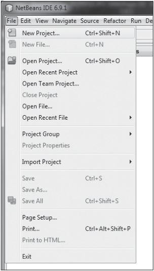 Creating a new Java project in NetBeans.