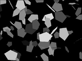 The RandomPolygons program draws star-shaped polygons.