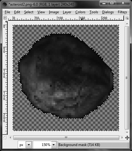 The asteroid image now has a masked transparency layer.