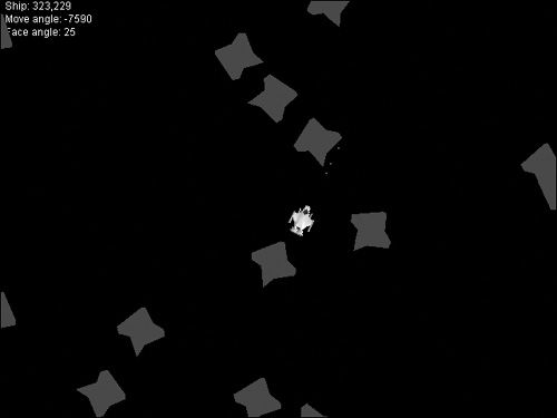 The player’s spaceship is now a bitmap image rather than a polygon.