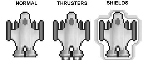 There are now three modes for the ship: normal, thrusters, and shields.