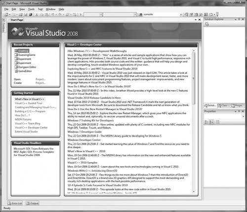 Start Page in Visual Studio 2008.