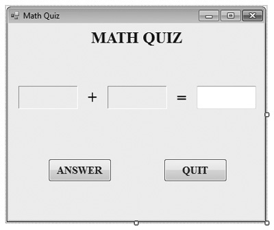 Finished form for the Math Quiz program.