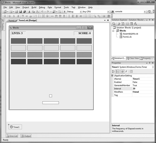 Layout of controls on the Block Buster form.